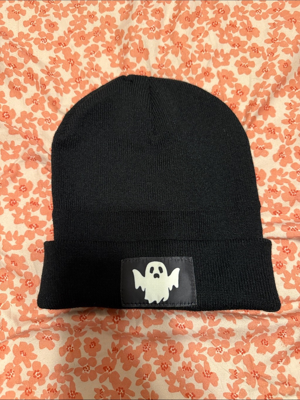 Black Beanie with White Ghost Patch